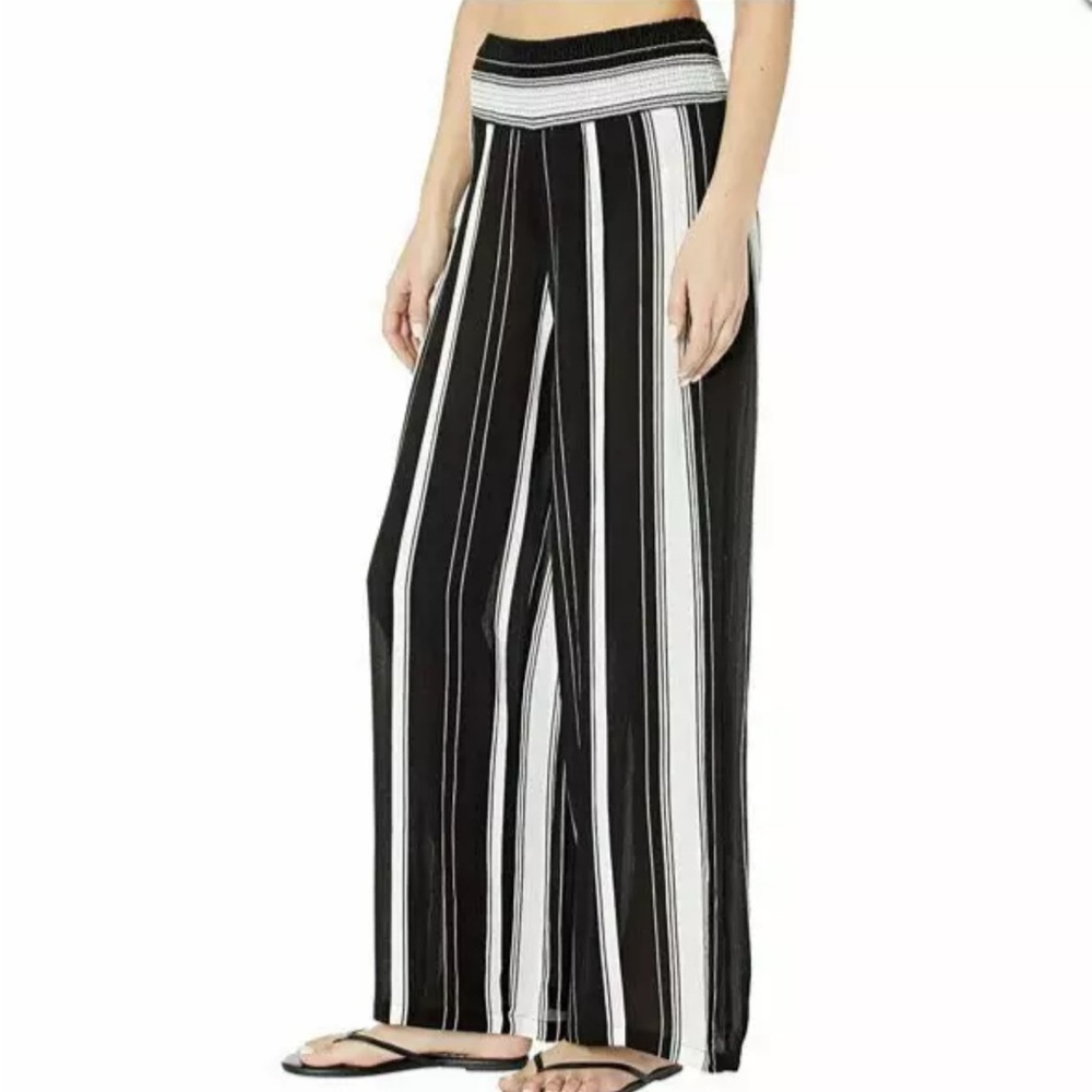 Lauren Ralph Lauren Black and White Wide-Leg Striped Pants